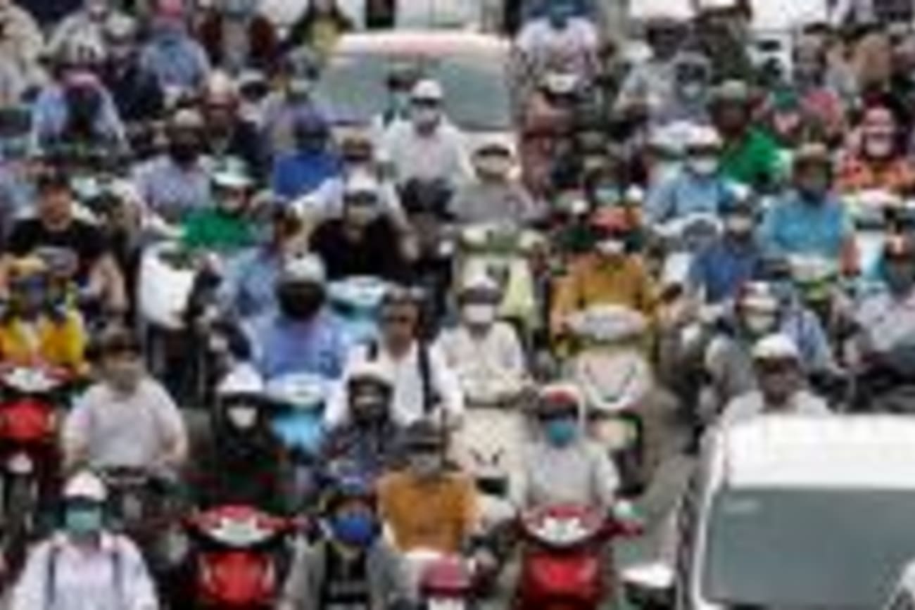 Traffic jam is seen in morning rush hour after the government eased nationwide lockdown following the COVID-19 outbreak in Hanoi, Vietnam, on May 25, 2020.