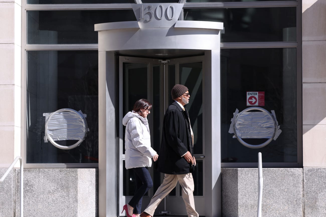 USAID signage is covered at the agency's headquarters in Washington, U.S., February 7, 2025.