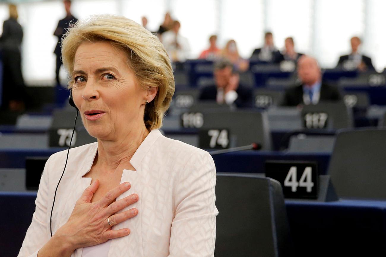 Photo shows Ursula von der Leyen smiling