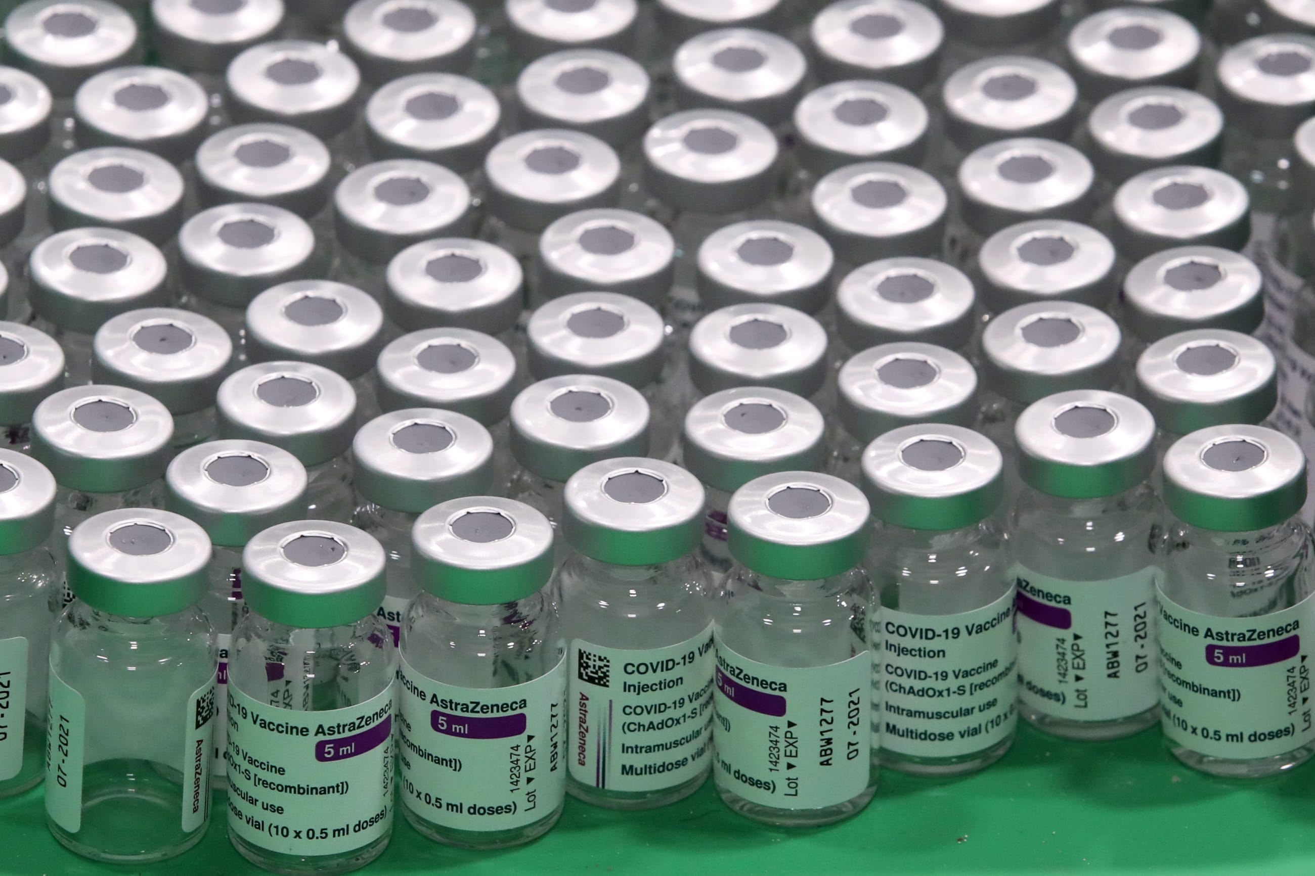 Empty vials of Oxford/AstraZeneca's COVID-19 vaccine are seen at a vaccination centre in Antwerp, Belgium March 18, 2021.