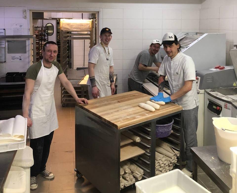 Bakers knead dough at Bakehouse bakery during the Battle of Kyiv in Kyiv, Ukraine, March 8 2022