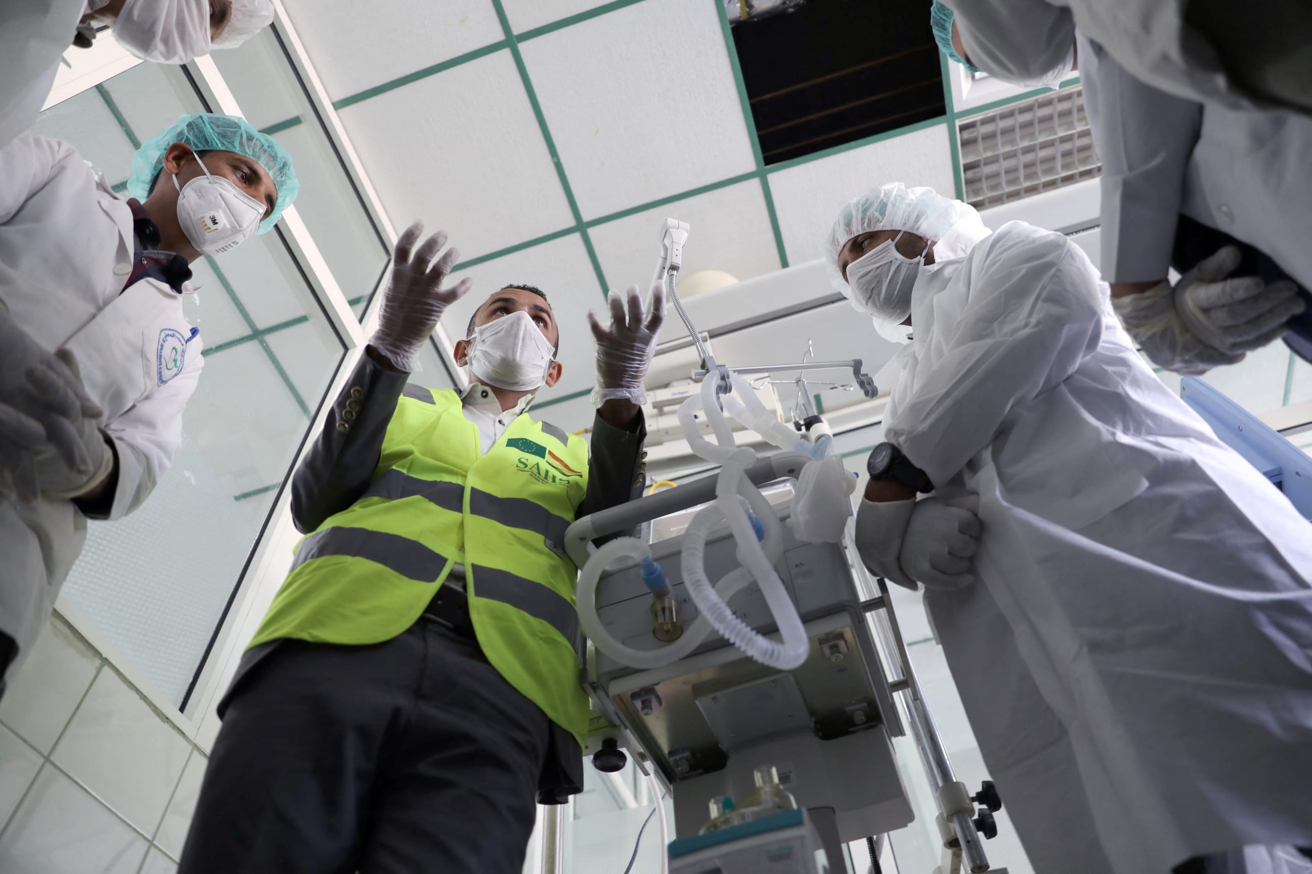 Nurses receive training on using ventilators provided by the World Health Organization in the intensive care ward that was allocated for COVID-19 patients.