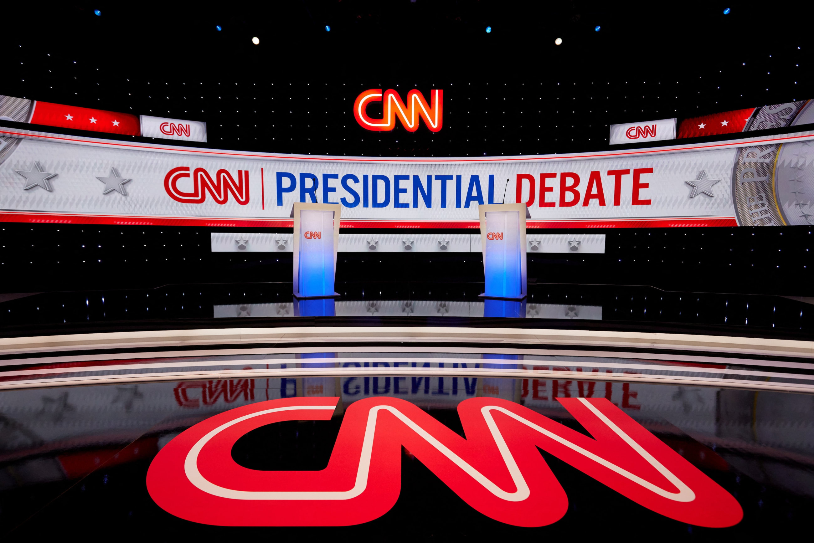 The stage set for the first 2024 debate between U.S. President Joe Biden and former President Donald Trump, in Atlanta, Georgia, June 26, 2024.