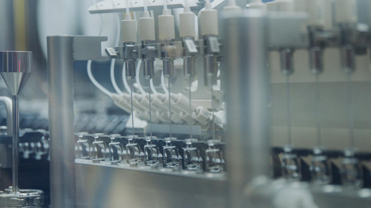 Pfizer's new respiratory syncytial virus vaccine is seen during its manufacture.
