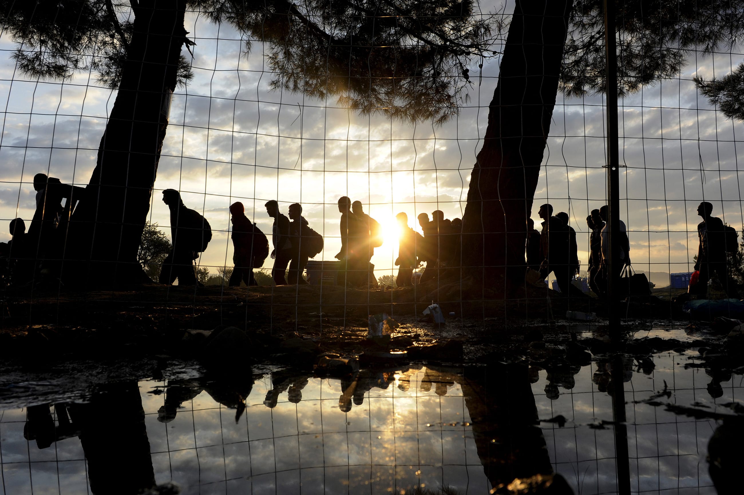 Syrian refugees walk towards Greece's border with Macedonia, near the Greek village of Idomeni, on September 14, 2015.