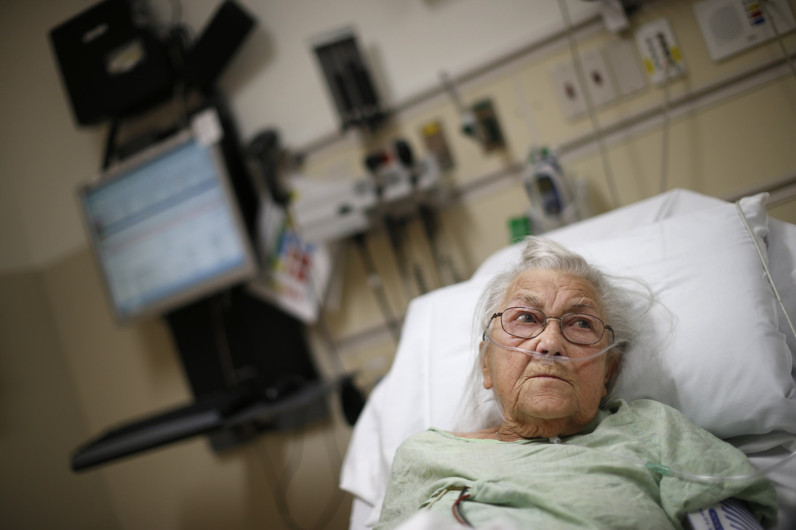 A patient receives treatment in the Emergency Room at OSF Saint Francis Medical Center in Peoria, Illinois, on November 26, 2013.