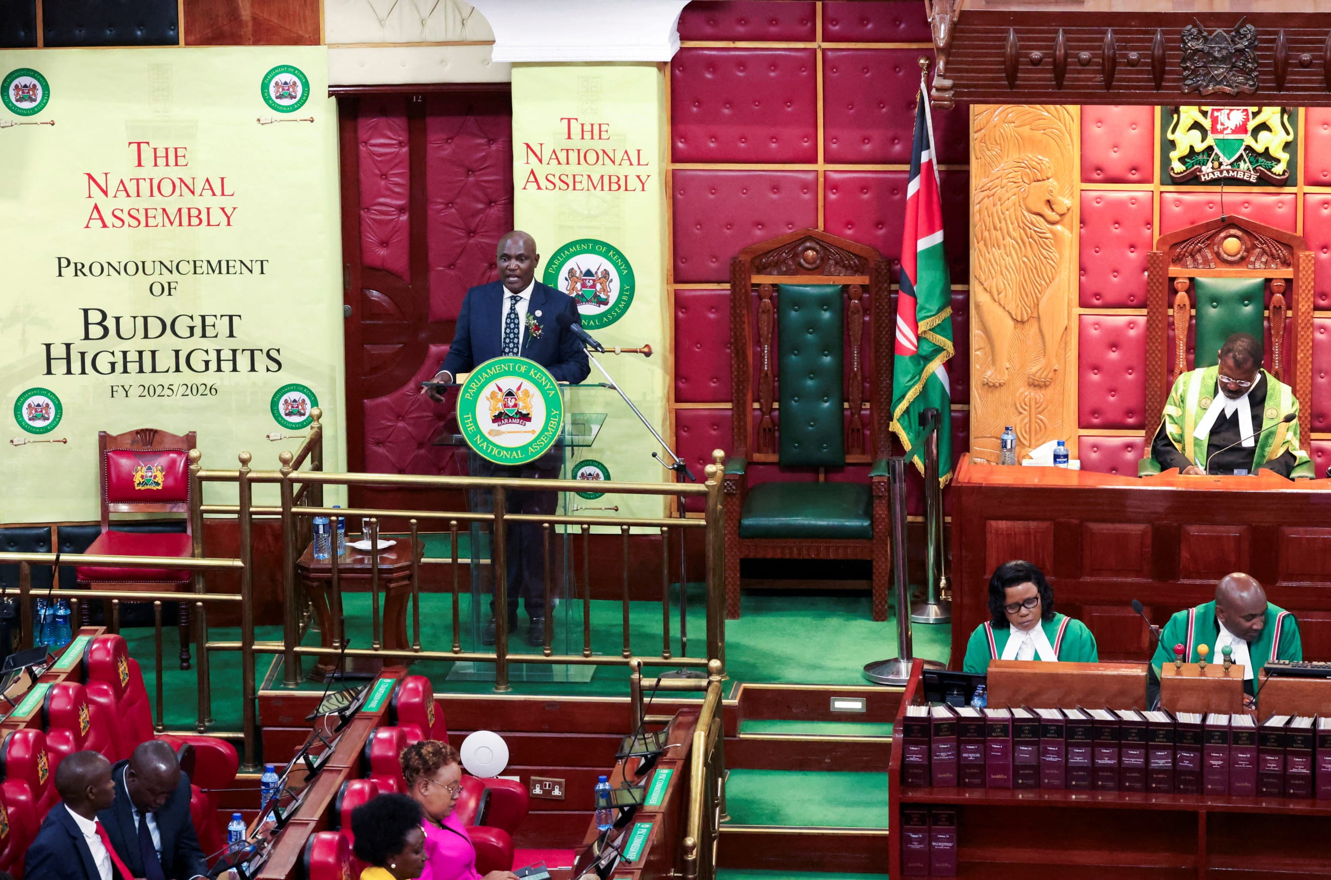 Kenya's Finance Minister John Mbadi presents the Government Budget for the 2025/26 fiscal year, inside the parliament building in Nairobi, Kenya, on June 12, 2025.