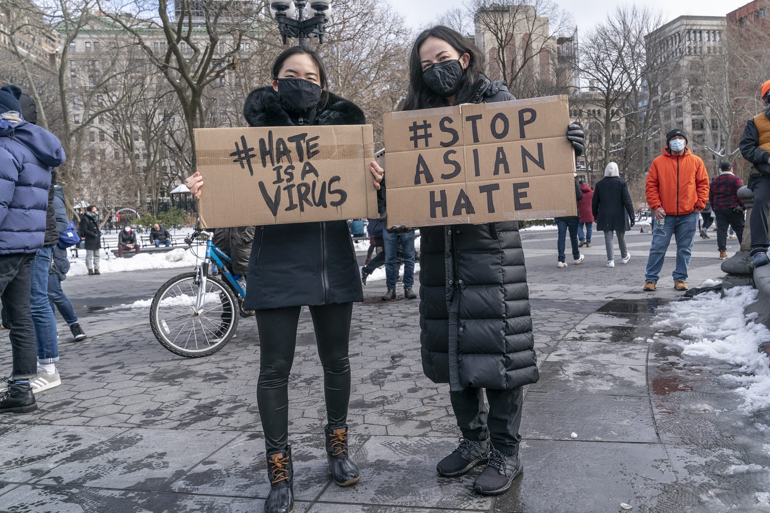 More than 200 people gathered on Washington Square Park to rally in support Asian community, against hate crime and white nationalism.