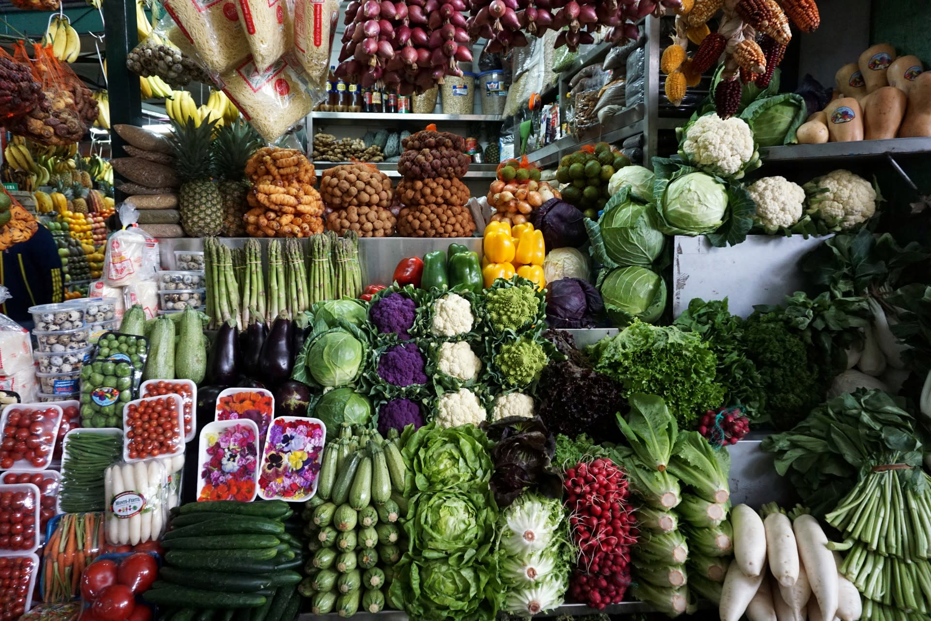 Vegetables are displayed for sale at a stand at Surquillo market in Lima, Peru, July 25, 2018.