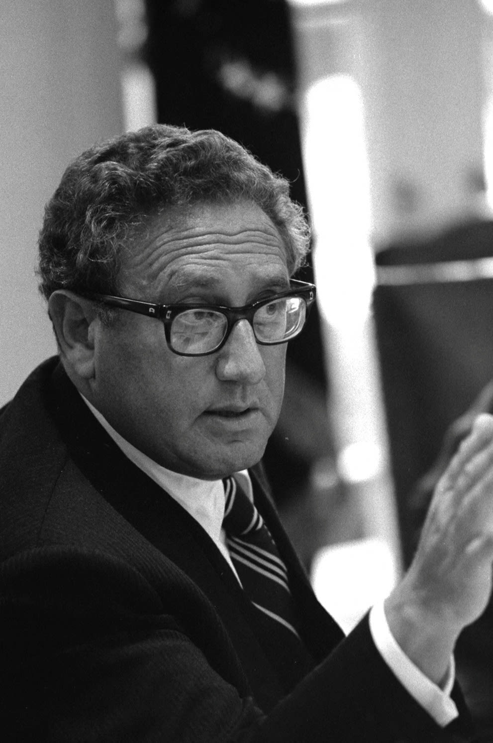 Secretary of State Henry Kissinger speaks during a meeting at the White House in Washington D.C., U.S., on June 17, 1976.
