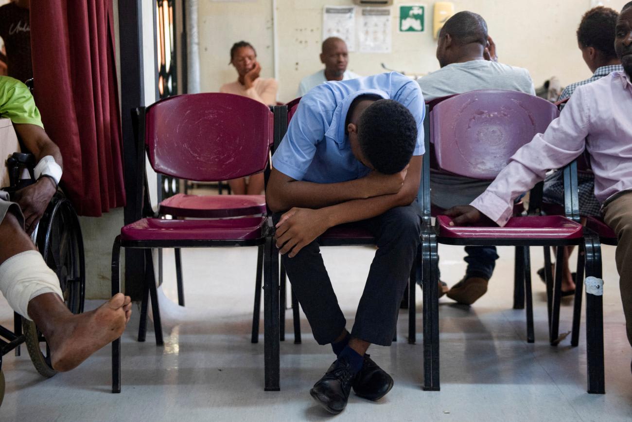 Patients await treatment at Klerksdorp Tshepong public district hospital, in Klerksdorp, in the North West province, South Africa, March 13, 2024.