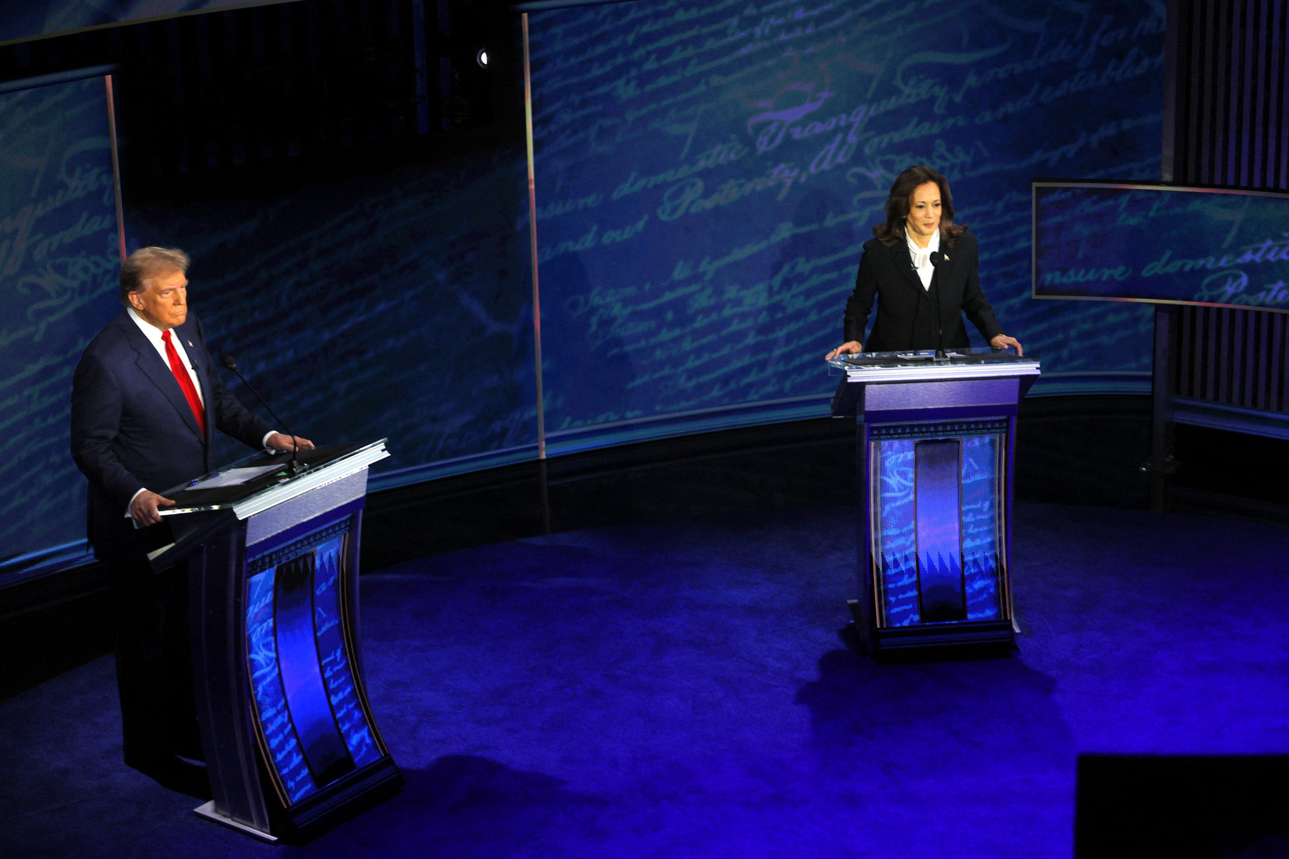 Former U.S. President Donald Trump and U.S. Vice President Kamala Harris attend a&nbsp;presidential&nbsp;debate.