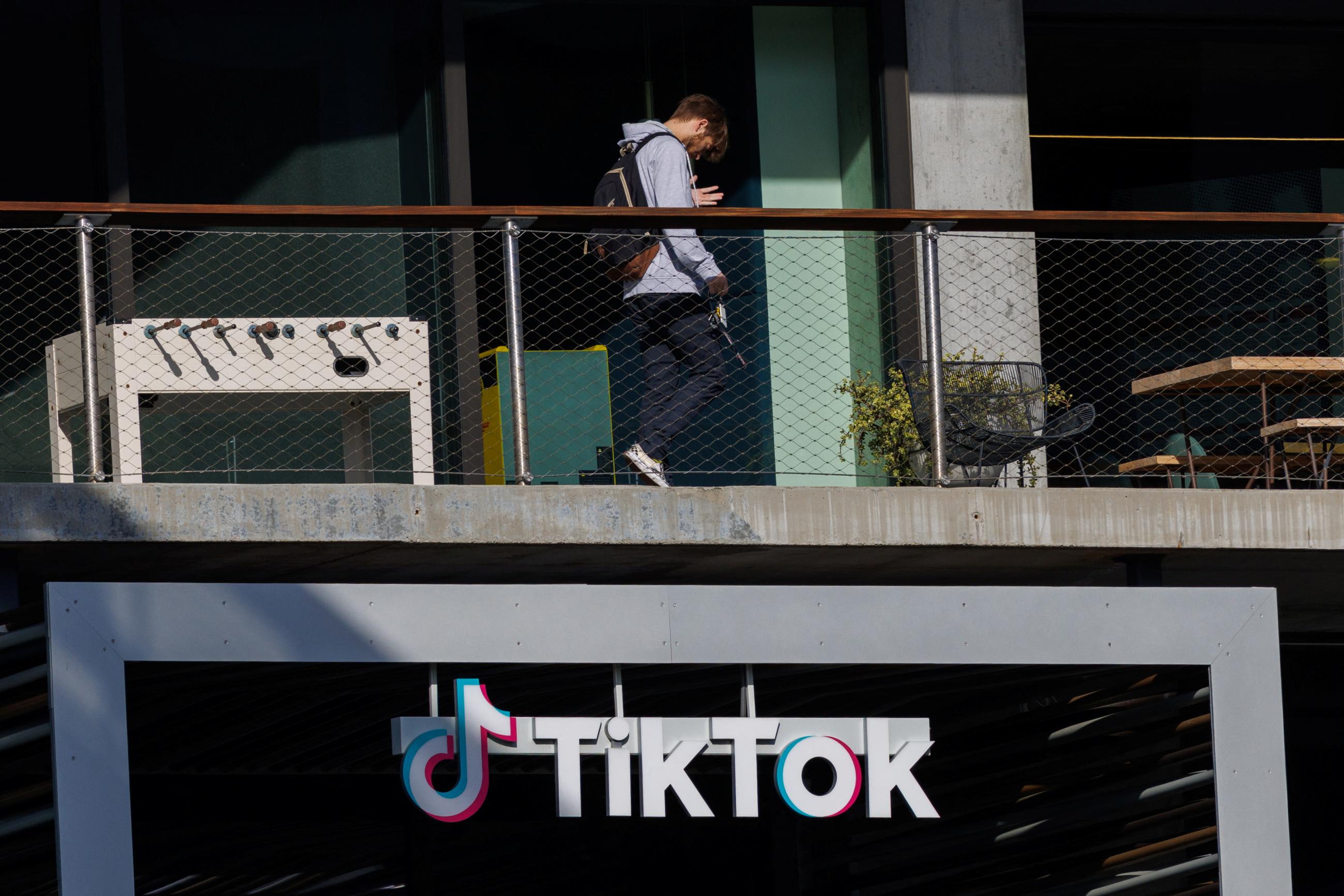 A person arrives at the offices of&nbsp;Tik&nbsp;Tok, in Culver City, California, on, March 13, 2024.
