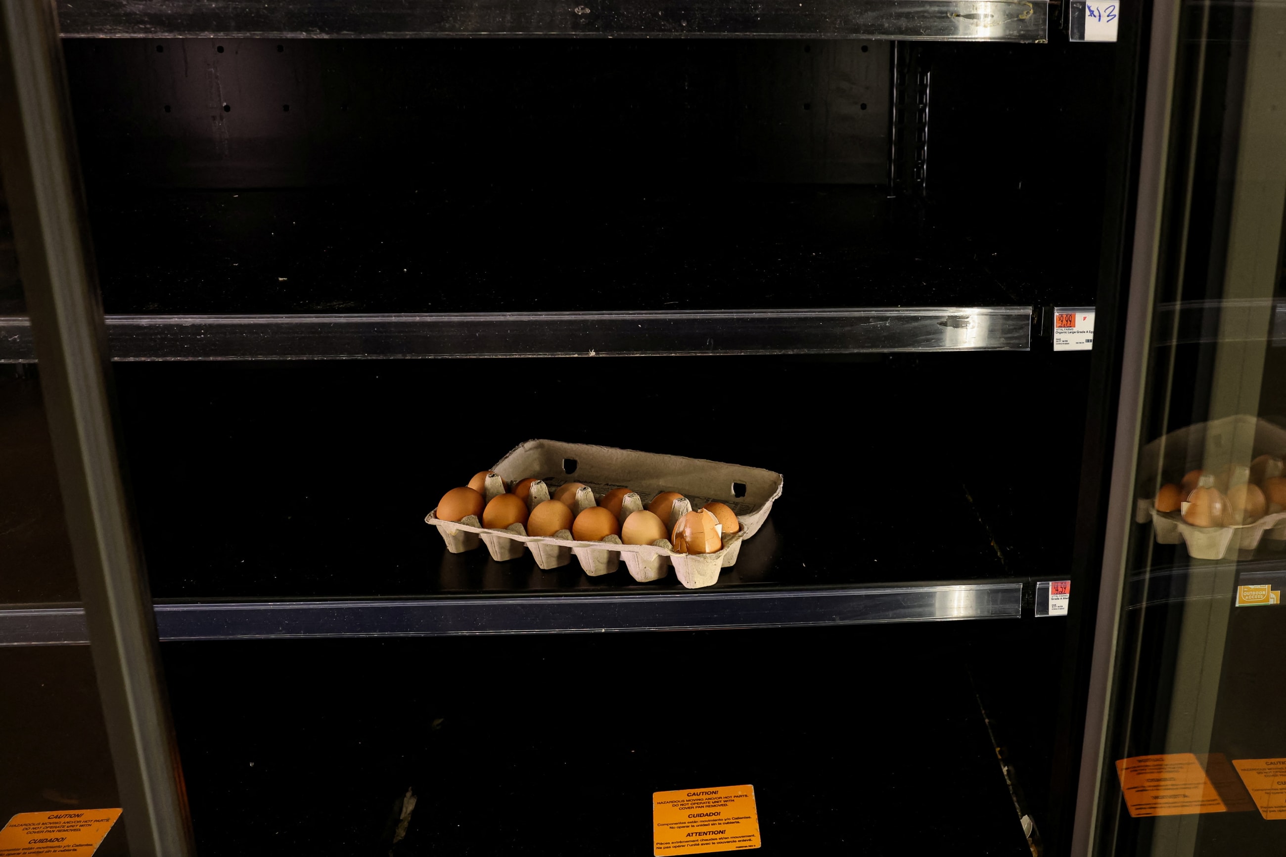 A carton of eggs is seen on the shelf of a store in New York City, February 12, 2025