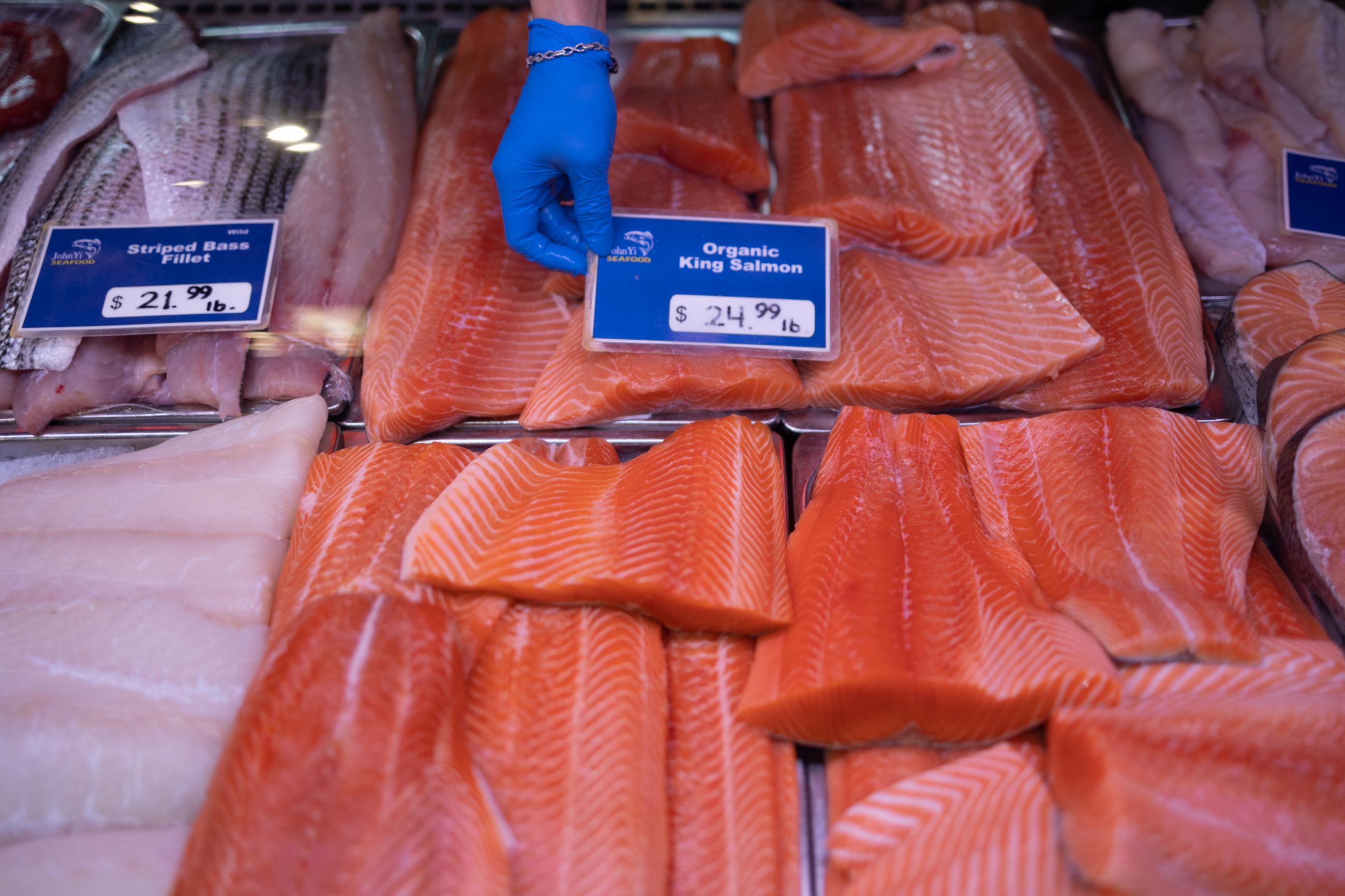 Fish&nbsp;is pictured at a&nbsp;fish&nbsp;market&nbsp;in Reading Terminal&nbsp;Market, in Philadelphia, on February 19, 2022. 