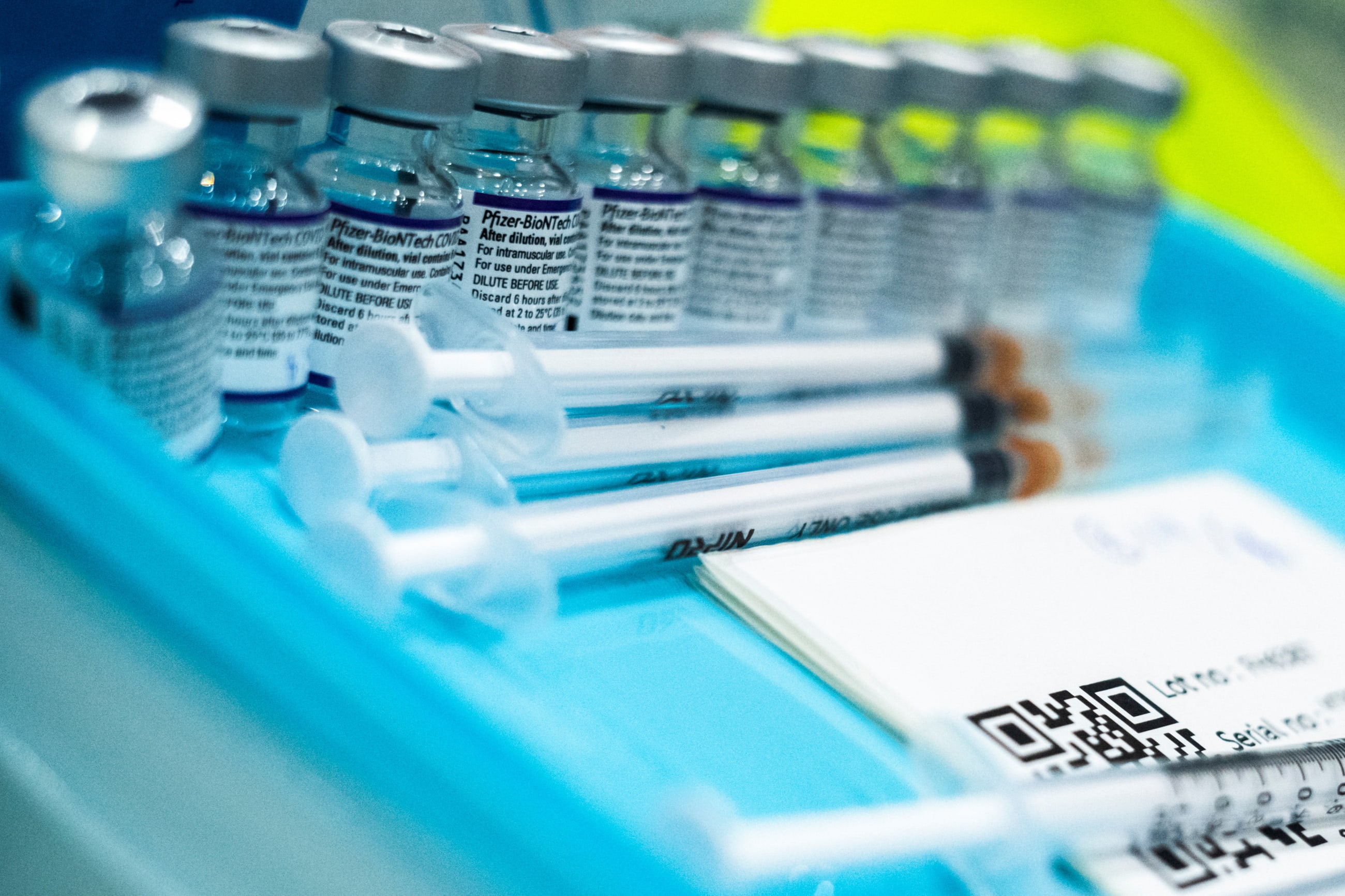Vials of the Pfizer-BioNTech's COVID-19 vaccineare seen at a convention hall, in Bangkok, Thailand, on October 15, 2021.