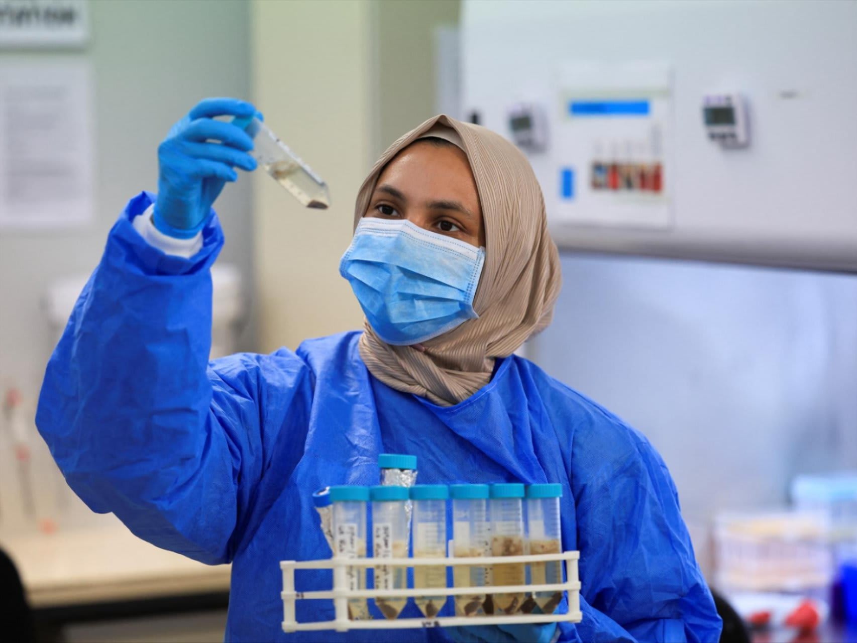 A scientific officer works in the research lab at the University of Cape Town's Institute of Infectious Disease and Molecular Medicine, in Cape Town, South Africa, on February 17, 2025.