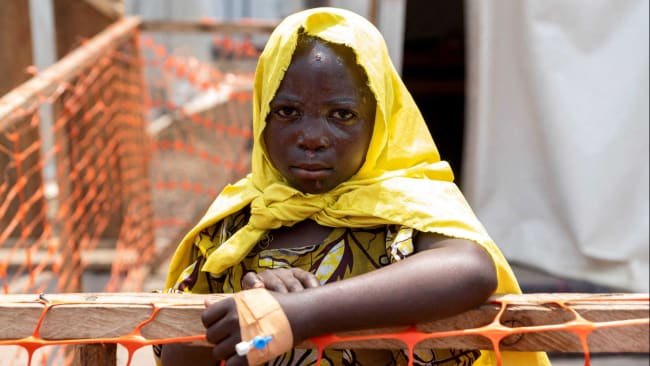 A newly arrived patient awaits a consultation at the treatment center for mpox.