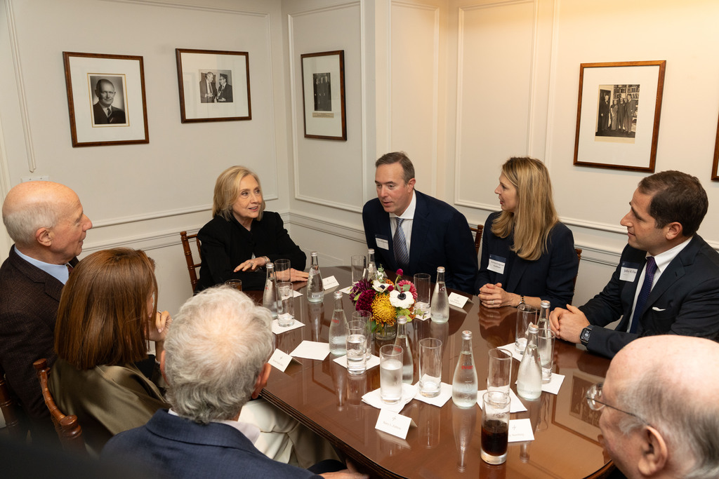 Major benefactors attend an exclusive pre-event briefing with former Secretary of State Hillary Clinton before her CFR event.