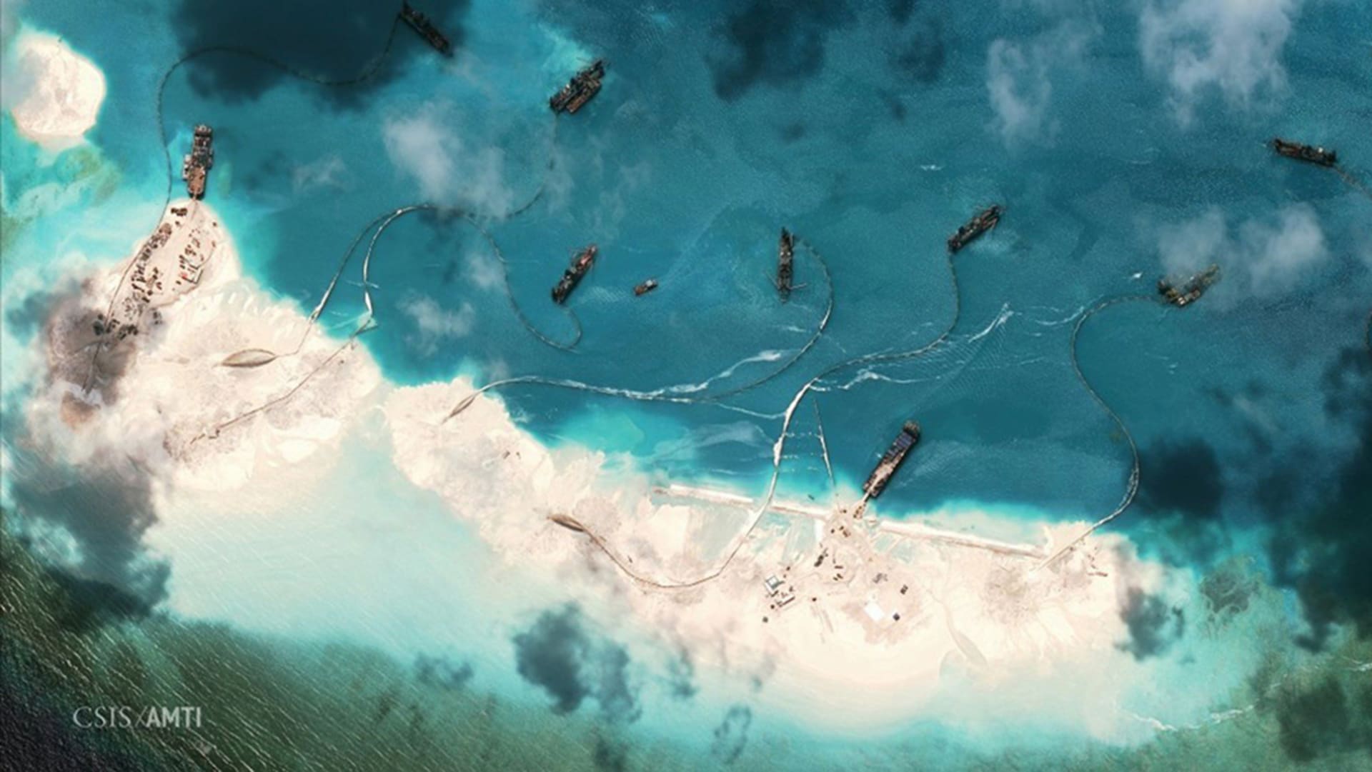 China’s land reclamation efforts near the Spratly Islands in the South China Sea. CSIS Asia Maritime Transparency Inititative/DigitalGlobe