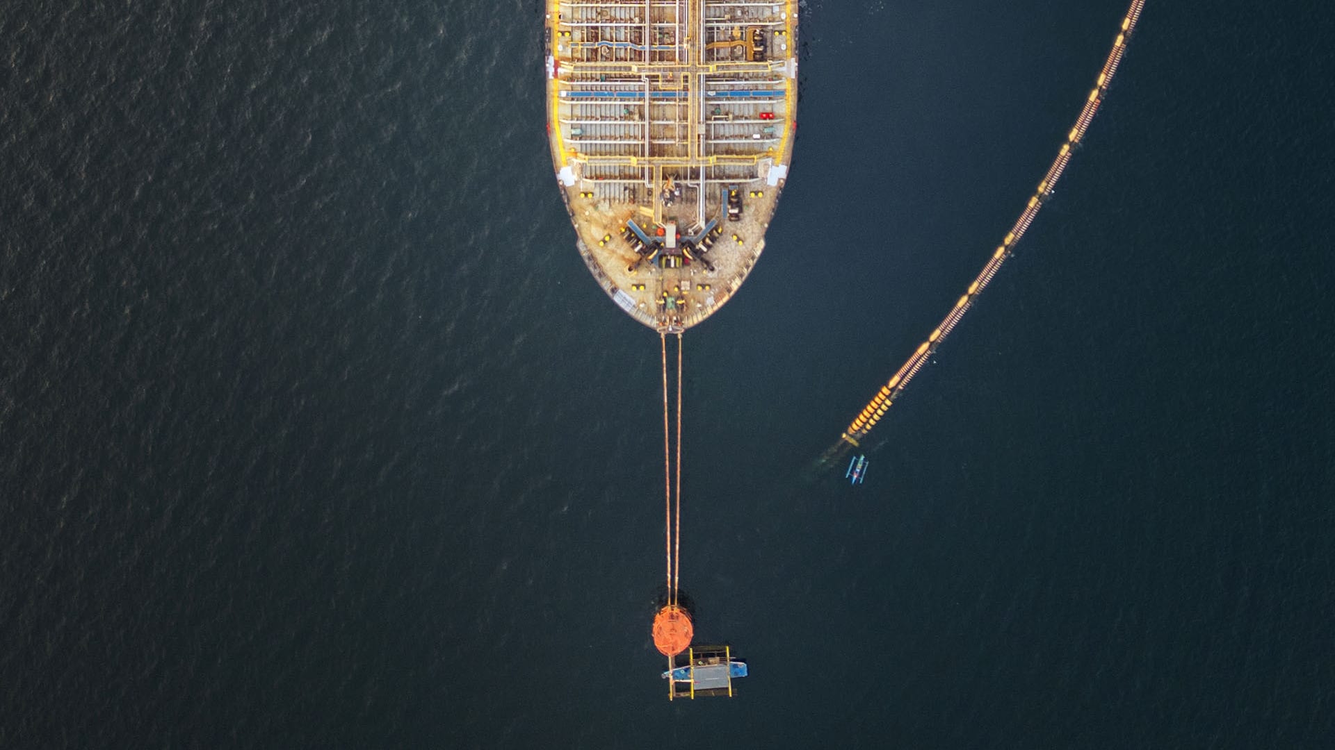 In an aerial view, the Panamanian-flagged Tiger Wings, carrying crude oil from Russia, is moored off the Petron oil refinery on April 1, 2026 in Limay, Bataan province, Philippines.