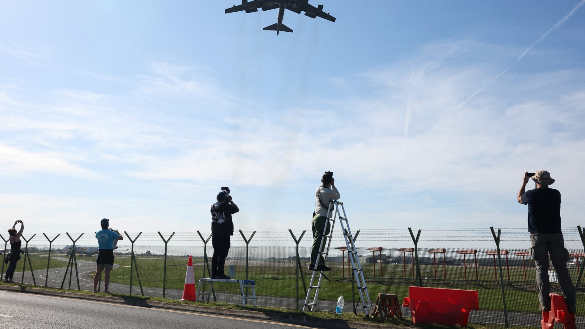 <p>A United States Air Force (USAF) B-52 Stratofortress bomber, which is loaded with munitions, departs from RAF Fairford airbase, amid the U.S.–Israeli conflict with Iran, in Fairford, Gloucestershire, Britain, April 7, 2026.</p>