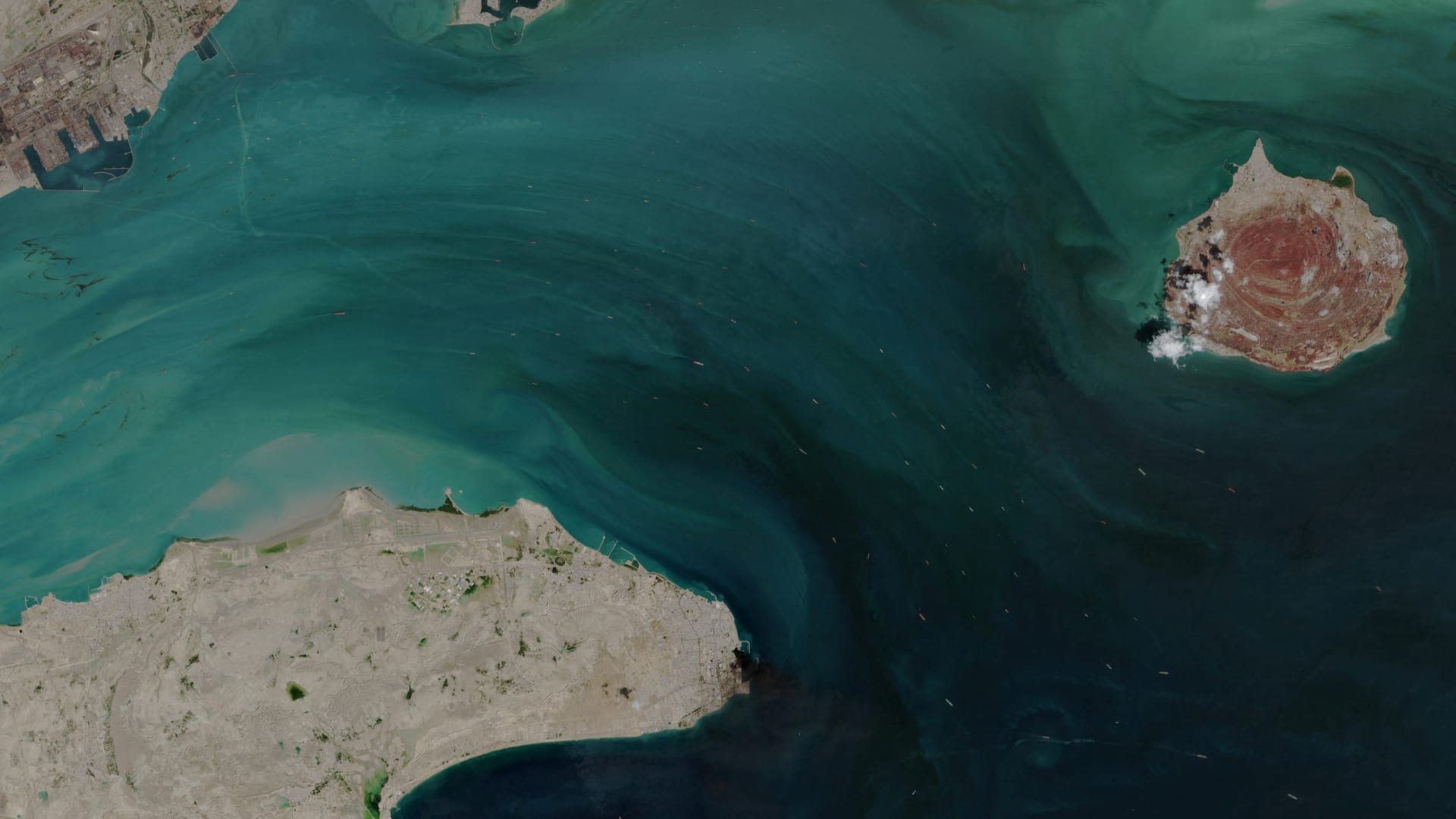 A satellite image shows ship movement in the Strait of Hormuz on April 2, 2026.