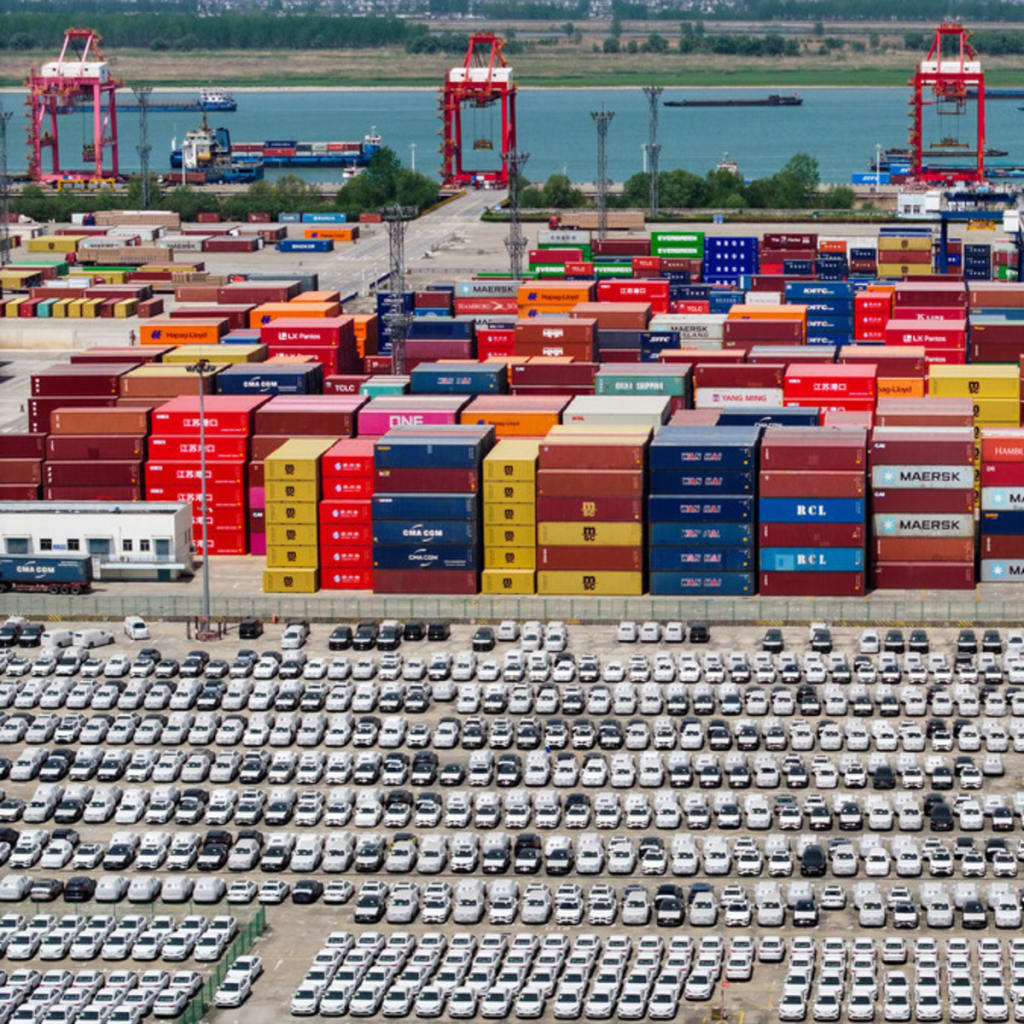 <p>Chinese cars are parked at China’s Port of Nanjing as they wait to be exported, April 16, 2025.</p>
