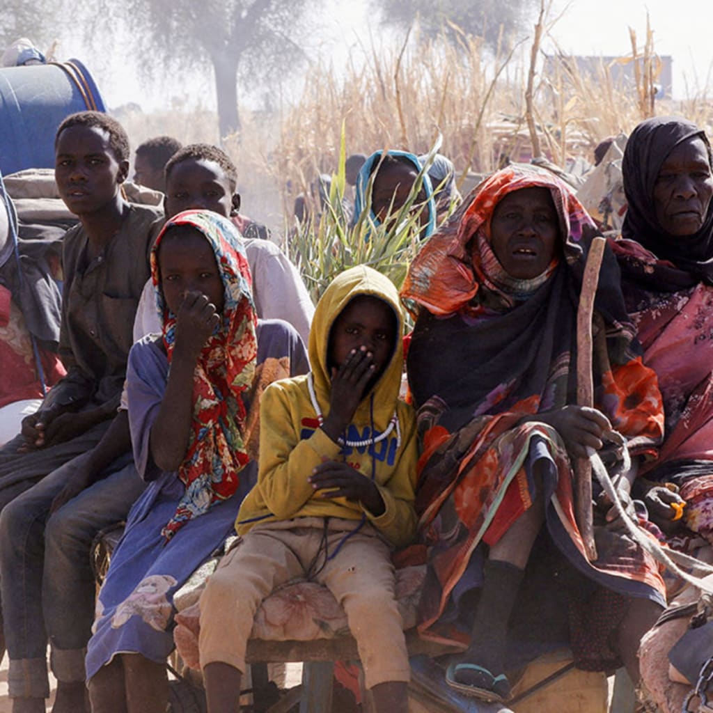 <p>Displaced people ride an animal-drawn cart, following attacks on the Zamzam displacement camp, in the town of Tawila in Sudan on April 15, 2025.</p>