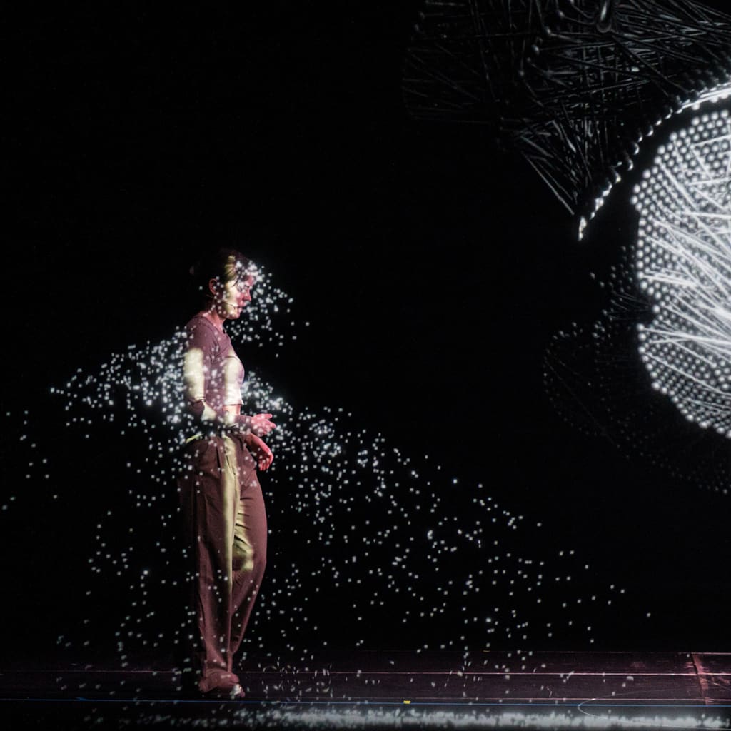 <p>An actor performs with an AI model in Madrid, Spain.</p>
