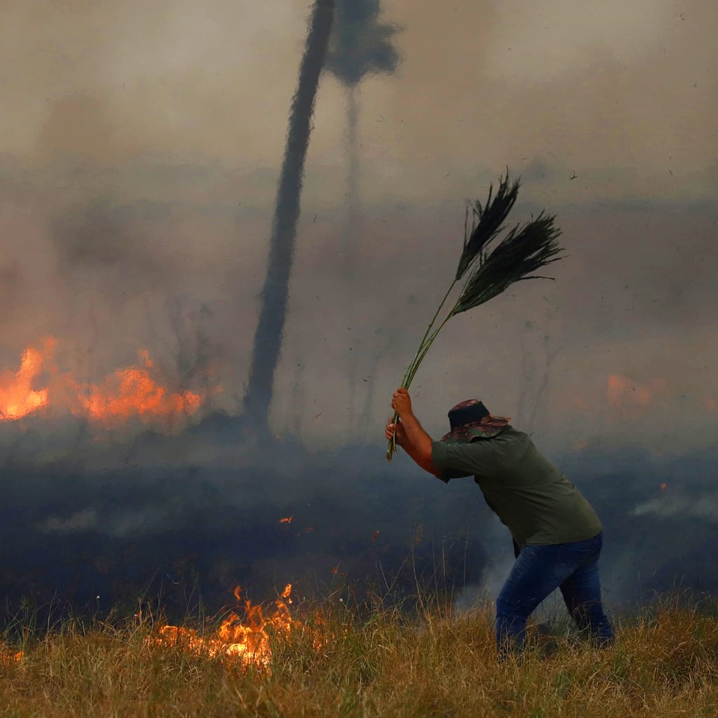 <p>A fire burns on a pasture in San Luis del Palmar, Argentina, on February 19, 2022.</p>