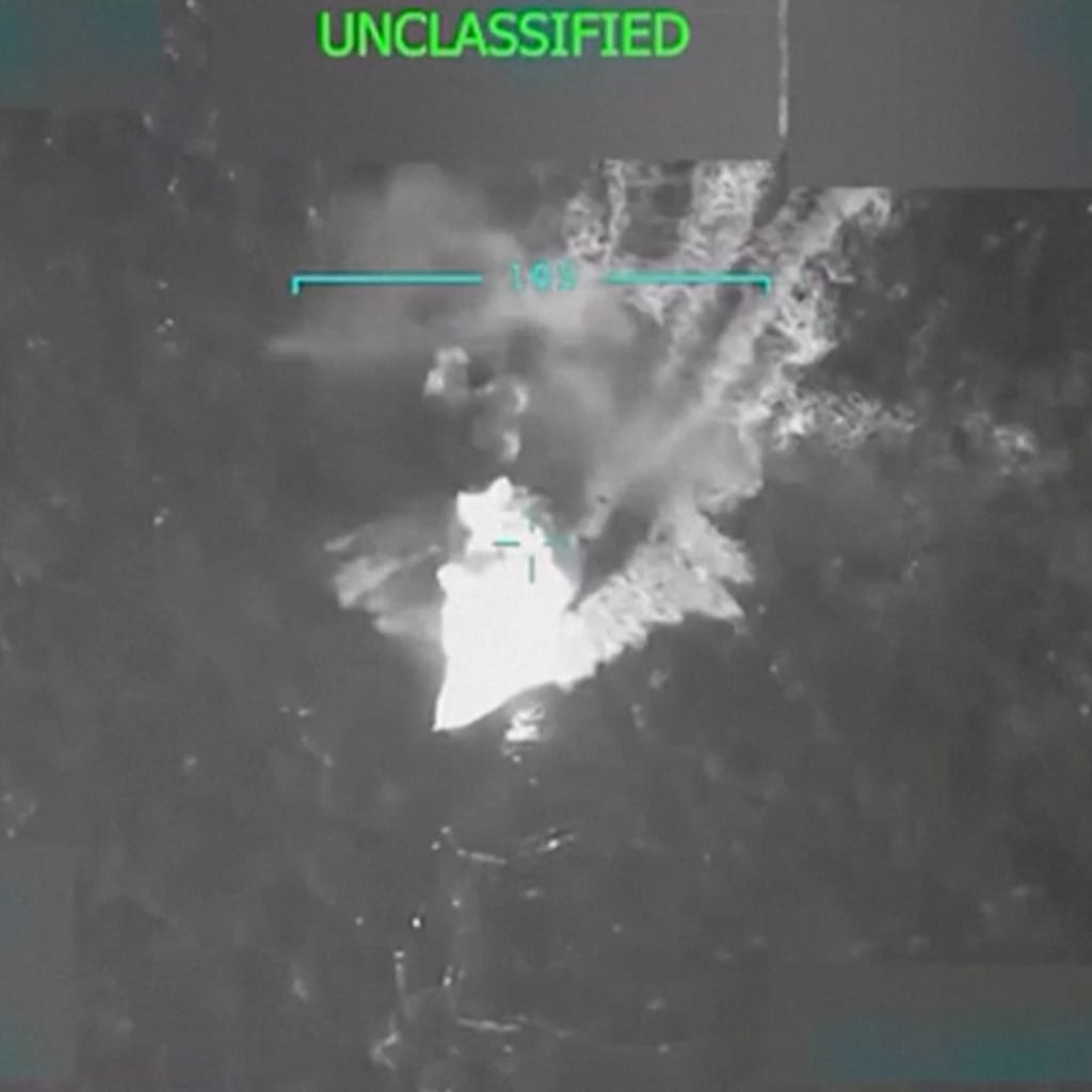 <p>A vessel burns in a still image taken from a video released by the U.S. government on September 15, 2025, depicting what U.S. President Donald Trump said was a U.S. military strike on a Venezuelan drug cartel boat.</p>
