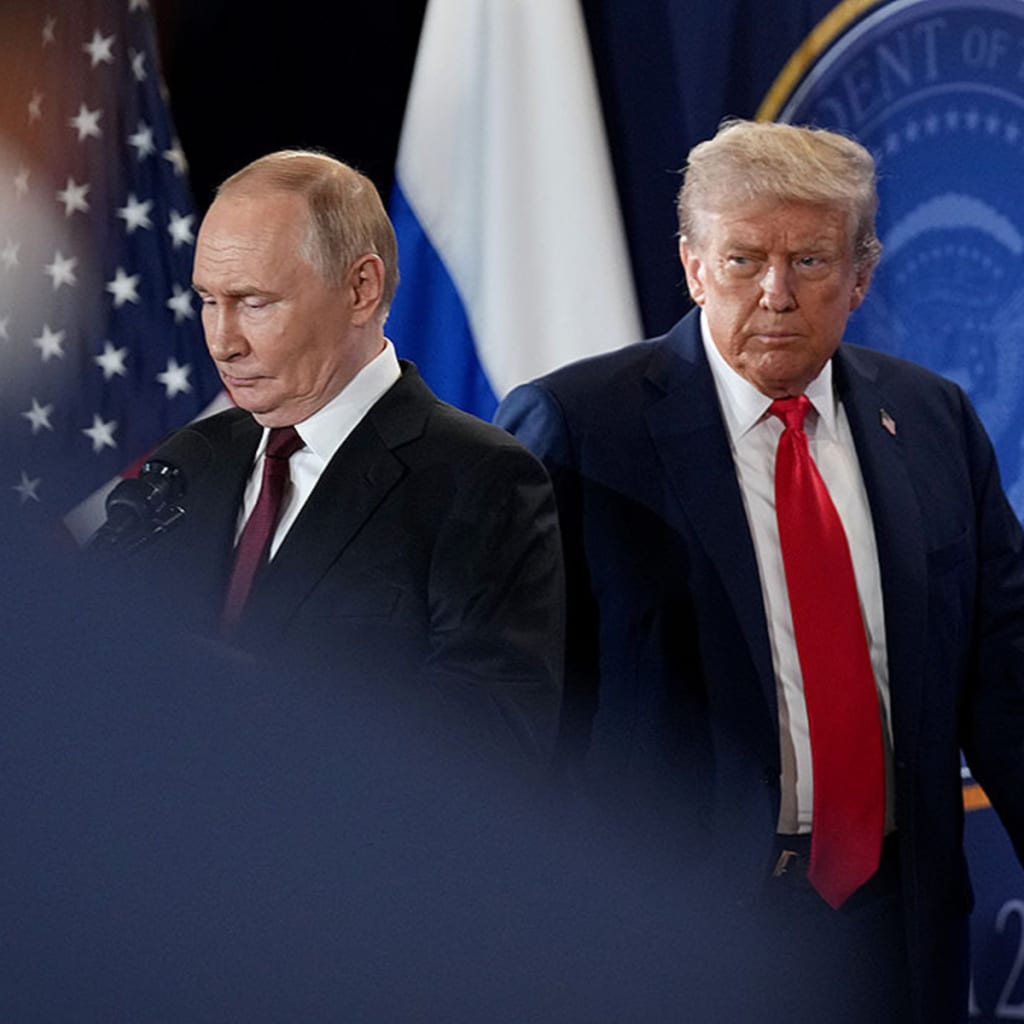 <p>Russian President Vladimir Putin and U.S. President Donald Trump arrive for a press conference at Joint Base Elmendorf-Richardson in Anchorage, Alaska, August 15, 2025.</p>
