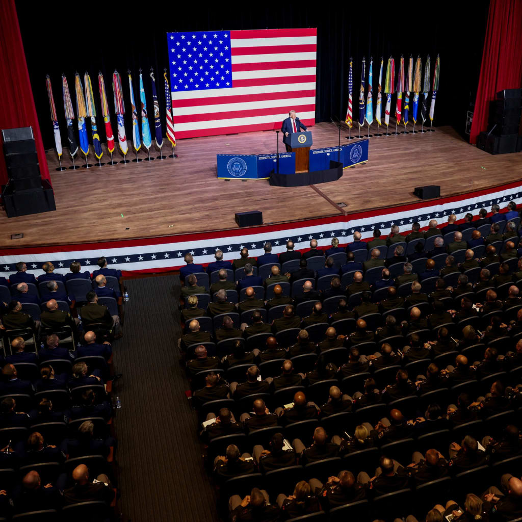 <p>United States President Donald Trump speaks during a meeting of senior military leaders convened by U.S. Defense Secretary Pete Hegseth at Marine Corps Base Quantico in Quantico, Virginia on September 30, 2025.</p>
