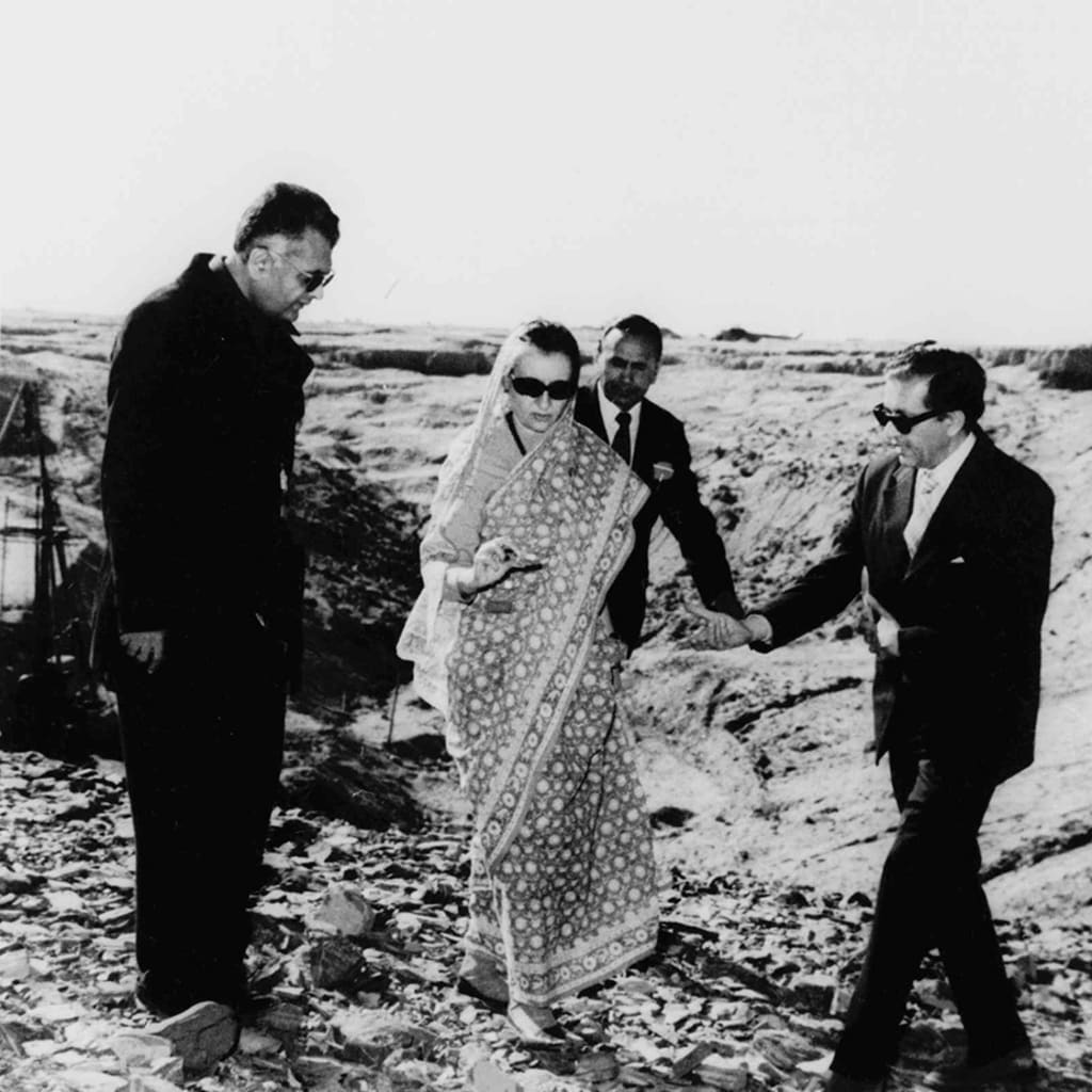 Indian Prime Minister Indira Gandhi examines the nuclear test site. AP Photo