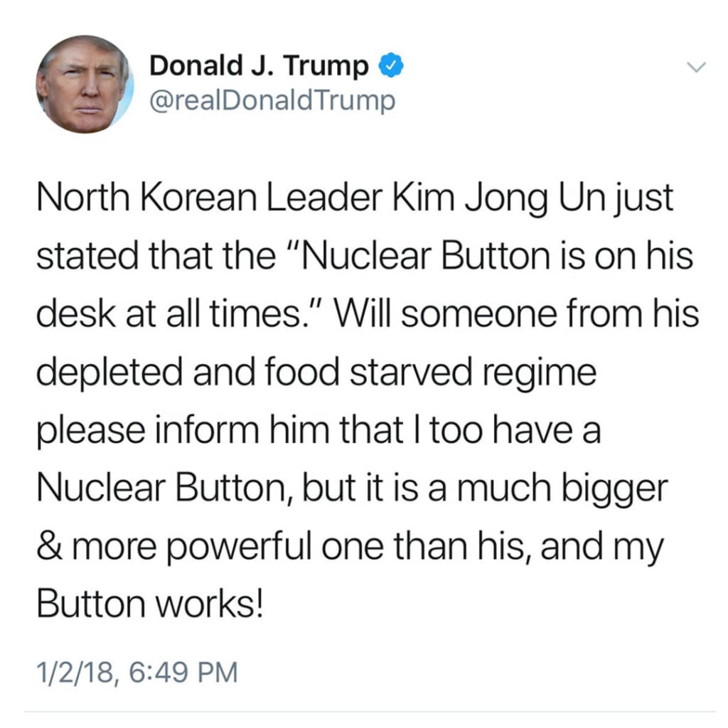 President Trump tweets a reaction to provocations from North Korea’s Kim. Twitter