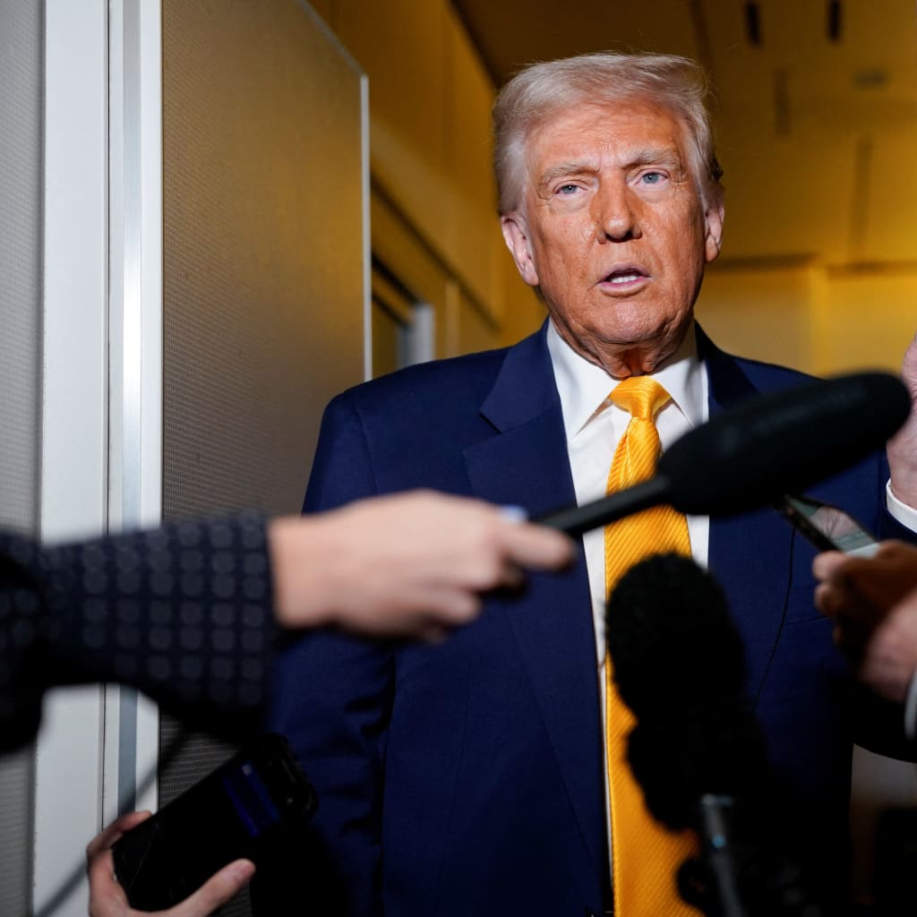 <p>President Donald Trump speaks to the media on board Air Force One on the way to Miami, Florida, April 12, 2025. </p>
