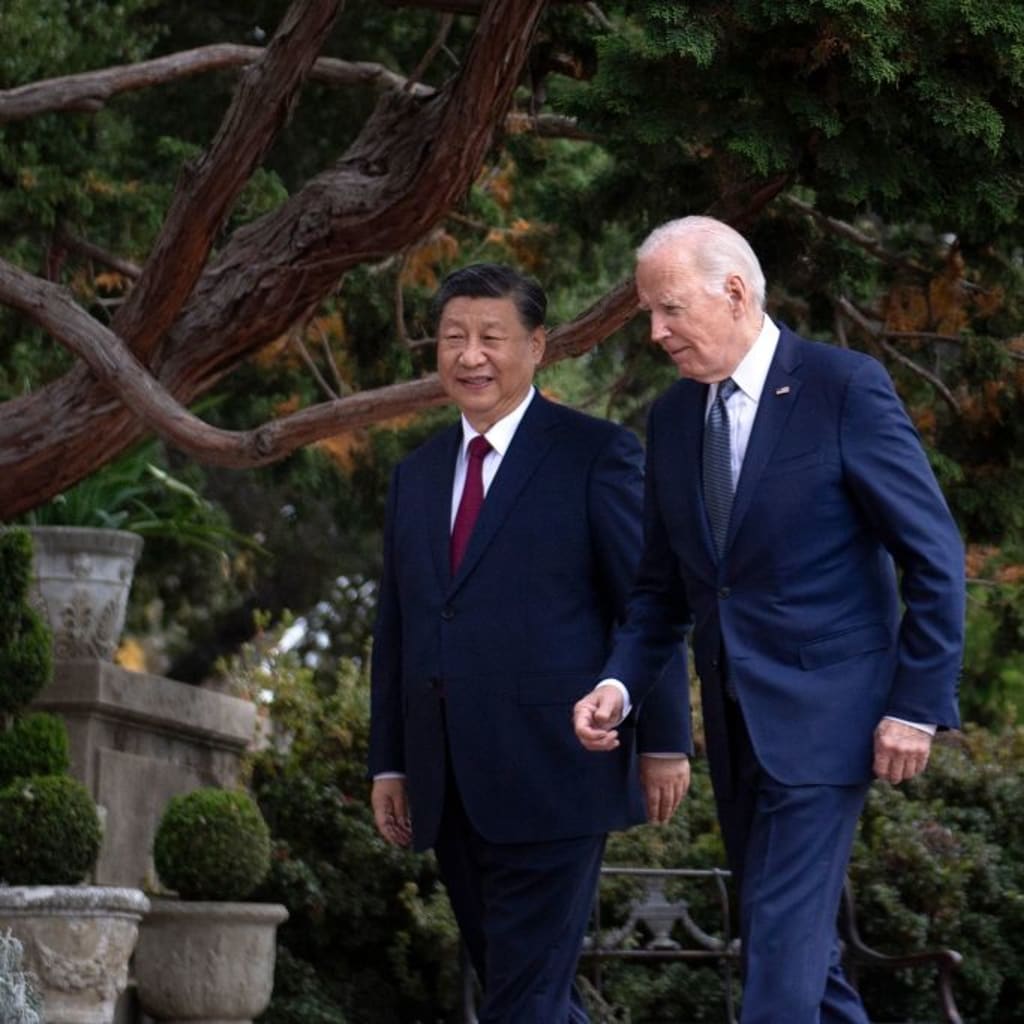 <p>President Joe Biden and President Xi Jinping walk together after a meeting during the Asia-Pacific Economic Cooperation Leaders’ Meeting in Woodside, California, on November 15, 2023. Brendan Smialowski/AFP/Getty Images</p>
