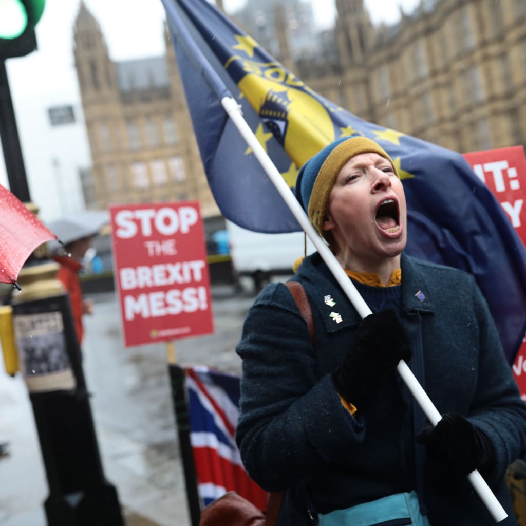 <p>Anti-Brexit demonstrators protest in London.</p>
