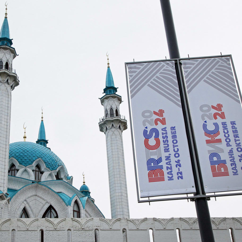 <p>The annual BRICS summit next to the Kul Sharif Mosque in Kazan, Russia </p>
