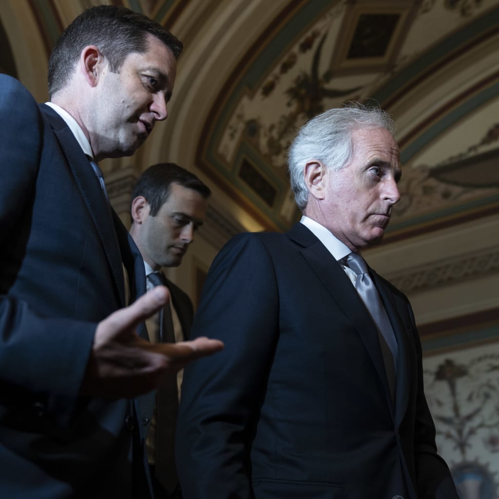<p>Sen. Bob Corker , Chairman of the Senate Foreign Relations Committee, walks out of a meeting with Canadian Foreign Minister Chrystia Freeland in the US Capitol on June 13, 2018 in Washington, DC</p>
