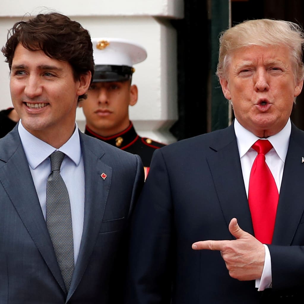 <p>U.S. President Donald Trump welcomes Canada’s Prime Minister Justin Trudeau on the South Lawn before their meeting about the NAFTA trade agreement at the White House in Washington, U.S. October 11, 2017. </p>
