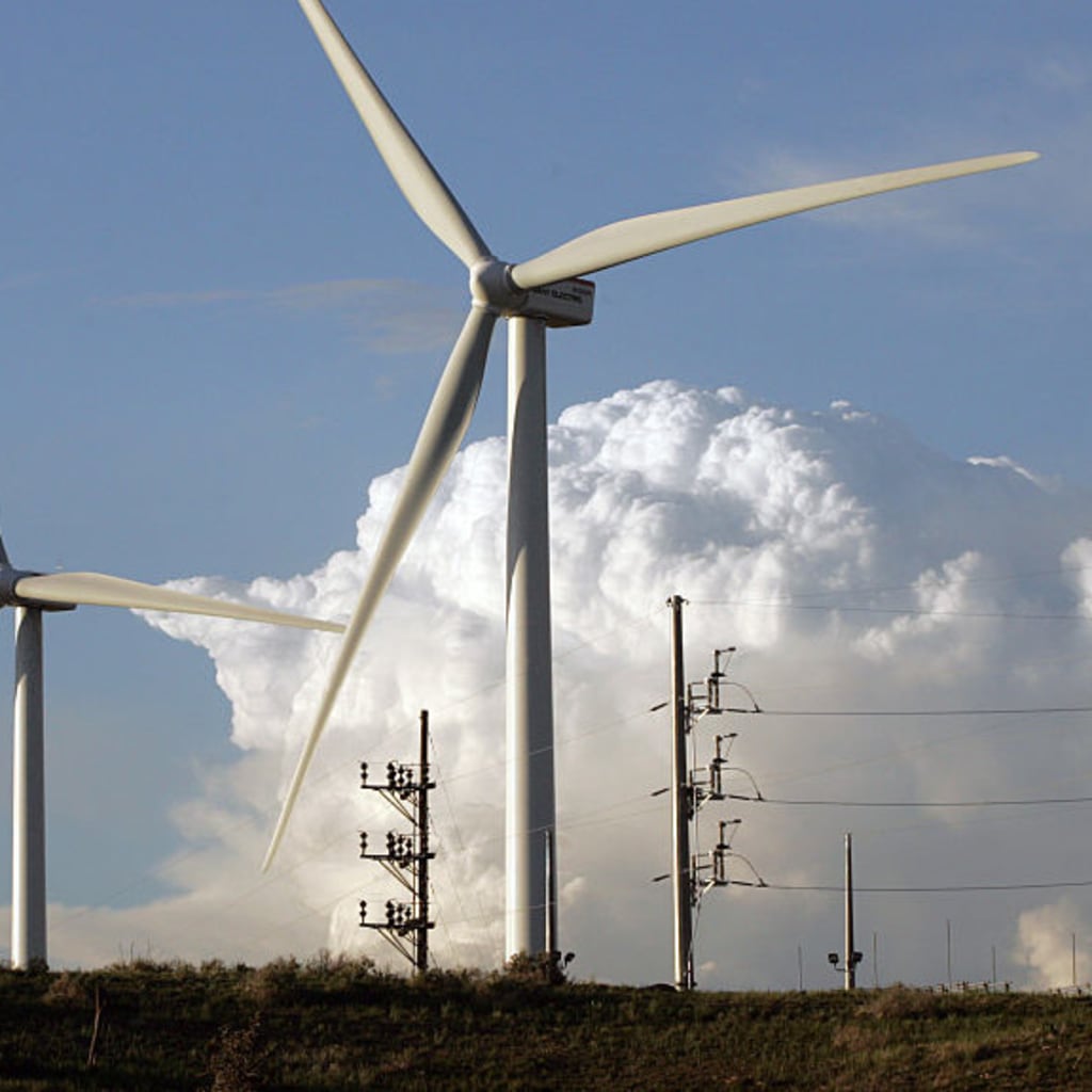 <p>A installation of four wind generators operate alongside Interstate 25 ten miles south of Pueblo, Colorado.</p>
