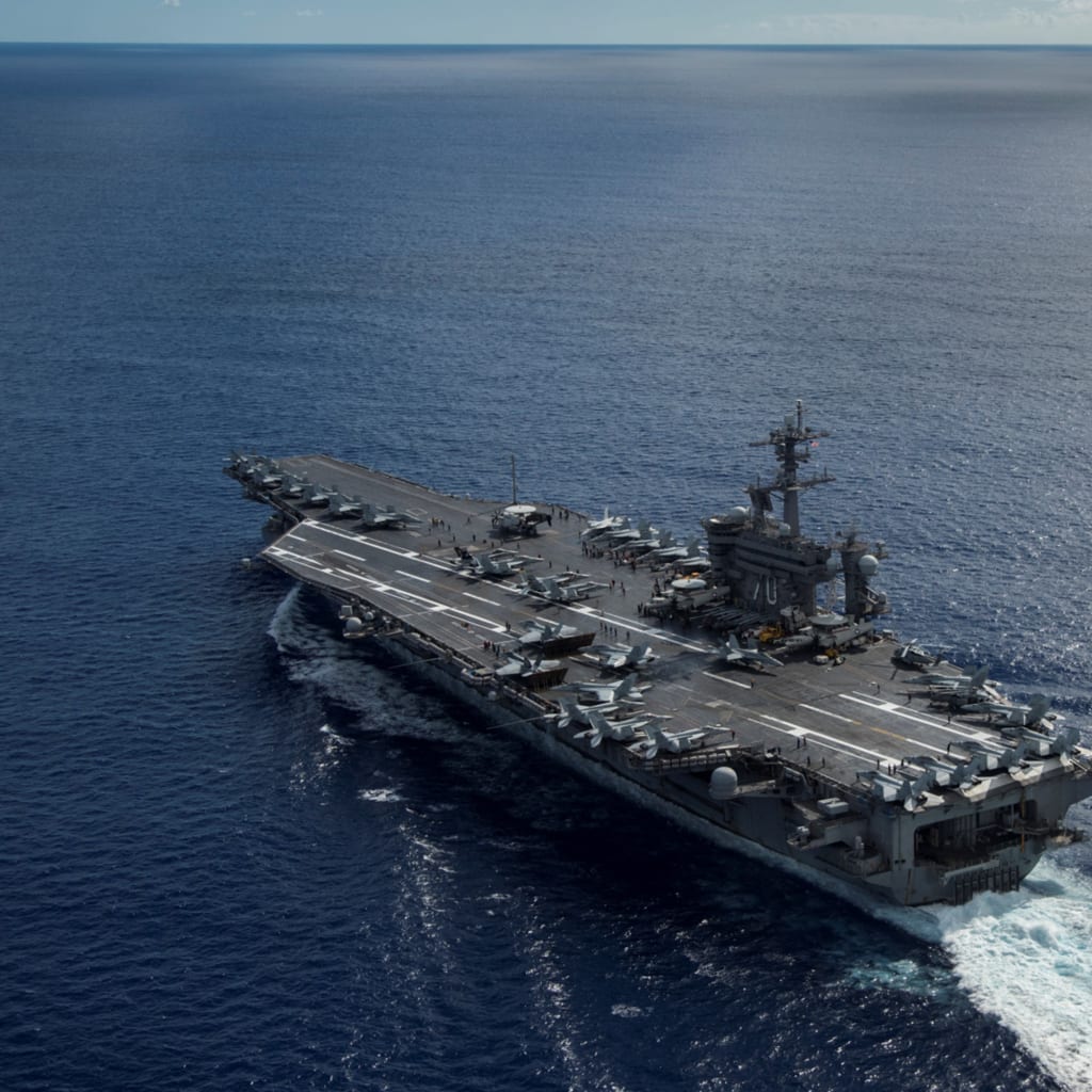 <p>The U.S. Navy aircraft carrier USS Carl Vinson transits the Philippine Sea during a bilateral exercise with the Japan Maritime Self-Defense Force.</p>
