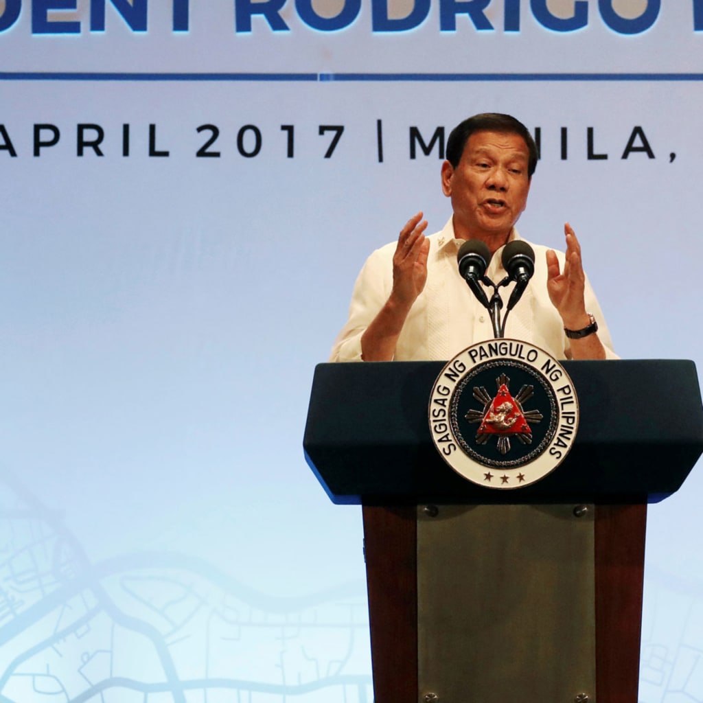 <p>Philippine president Rodrigo Duterte speaks during a press conference in Manila, Philippines on April 29, 2017.</p>
