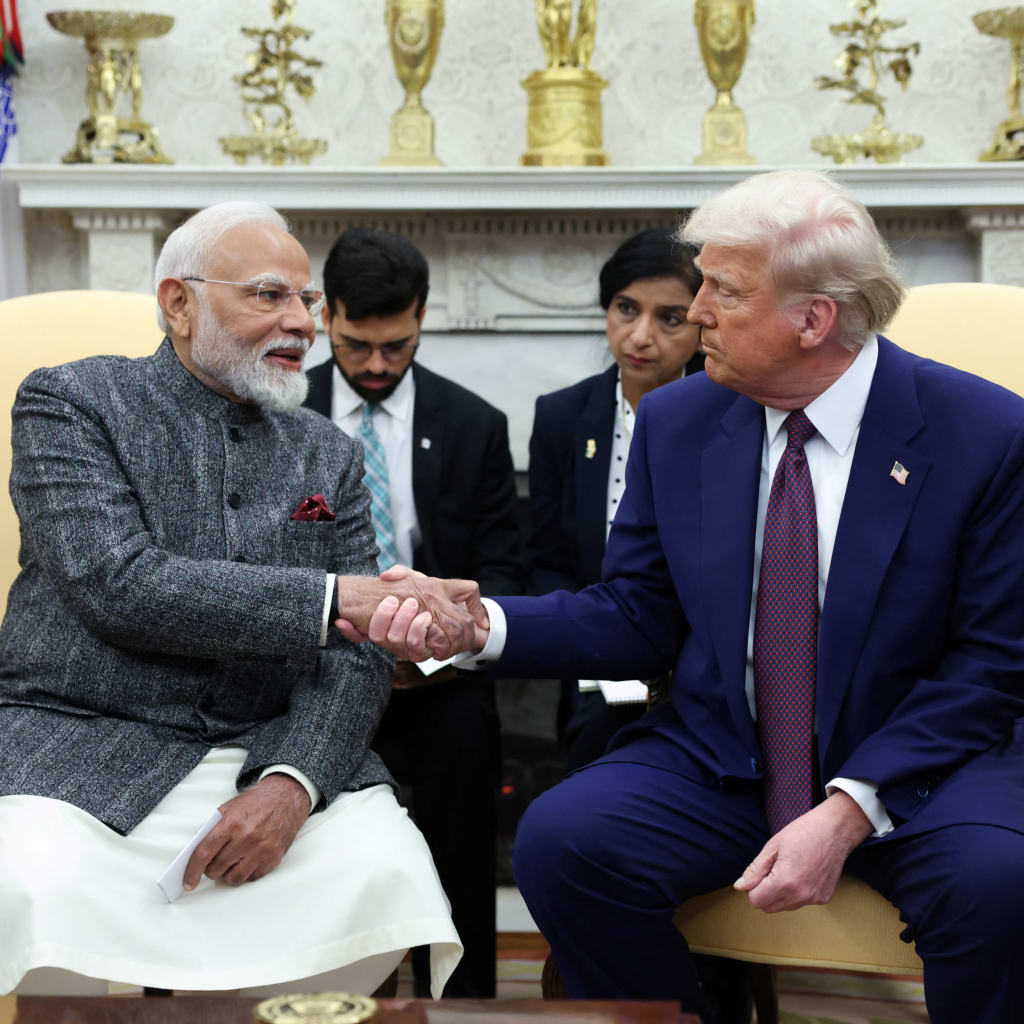 <p>U.S. President Donald Trump and Indian Prime Minister Narendra Modi shake hands at the White House on February 13, 2025.</p>

