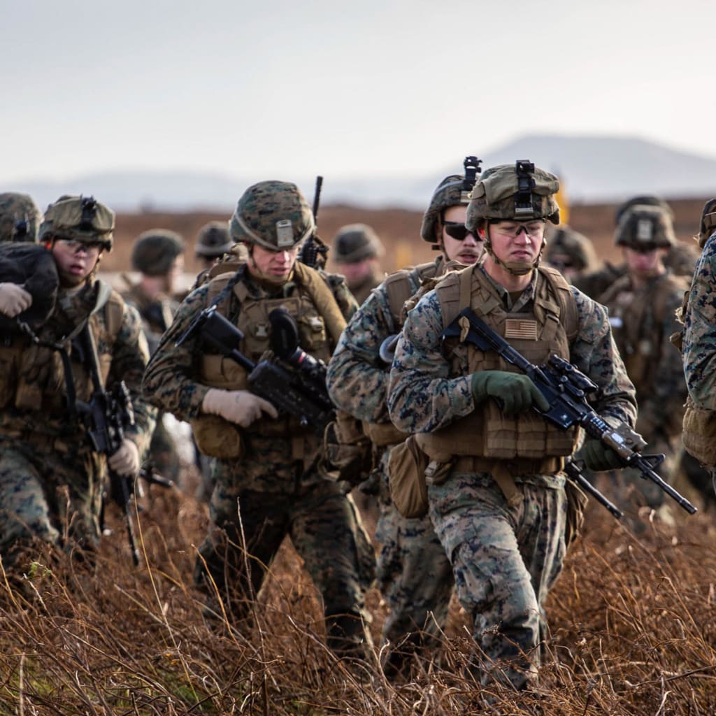 <p>U.S. Marines head inland after landing near Keflavik, Iceland.</p>
