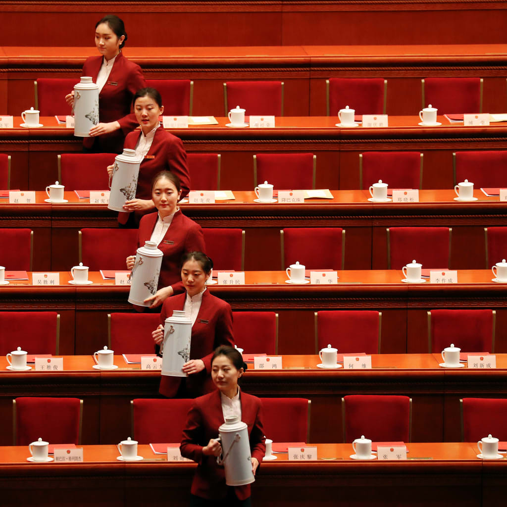 <p>Tea is served in the Great Hall of the People in Beijing.</p>
