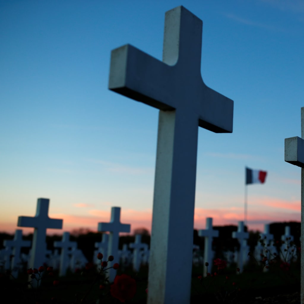 <p>Tombstones outside the WWI memorial, as France prepares to mark the centennial commemoration of the First World War Armistice Day, near Verdun, France, November 7, 2018.</p>
