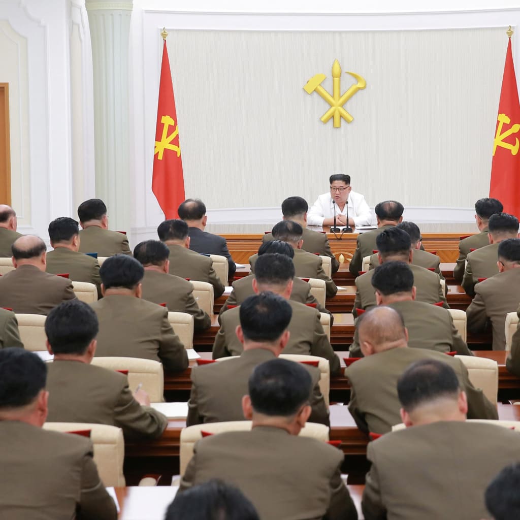 <p>North Korean leader Kim Jong Un speaks during The first enlarged meeting of the 7th Central Military Commission of the Workers’ Party of Korea (WPK), in this undated photo released by North Korea’s Korean Central News Agency.</p>